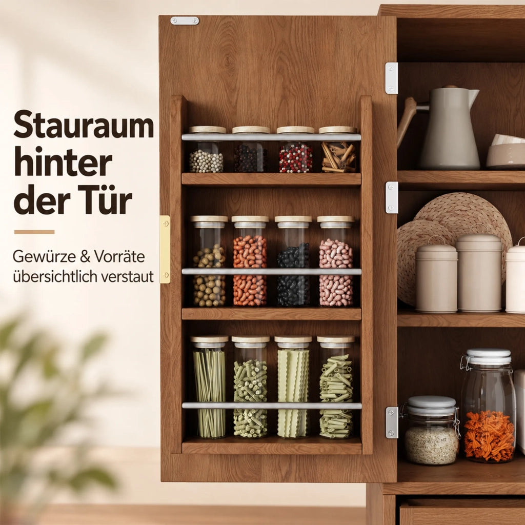 Armadio da cucina e dispensa con ante a griglia, cassetti e ante, colore noce, per cucina e soggiorno