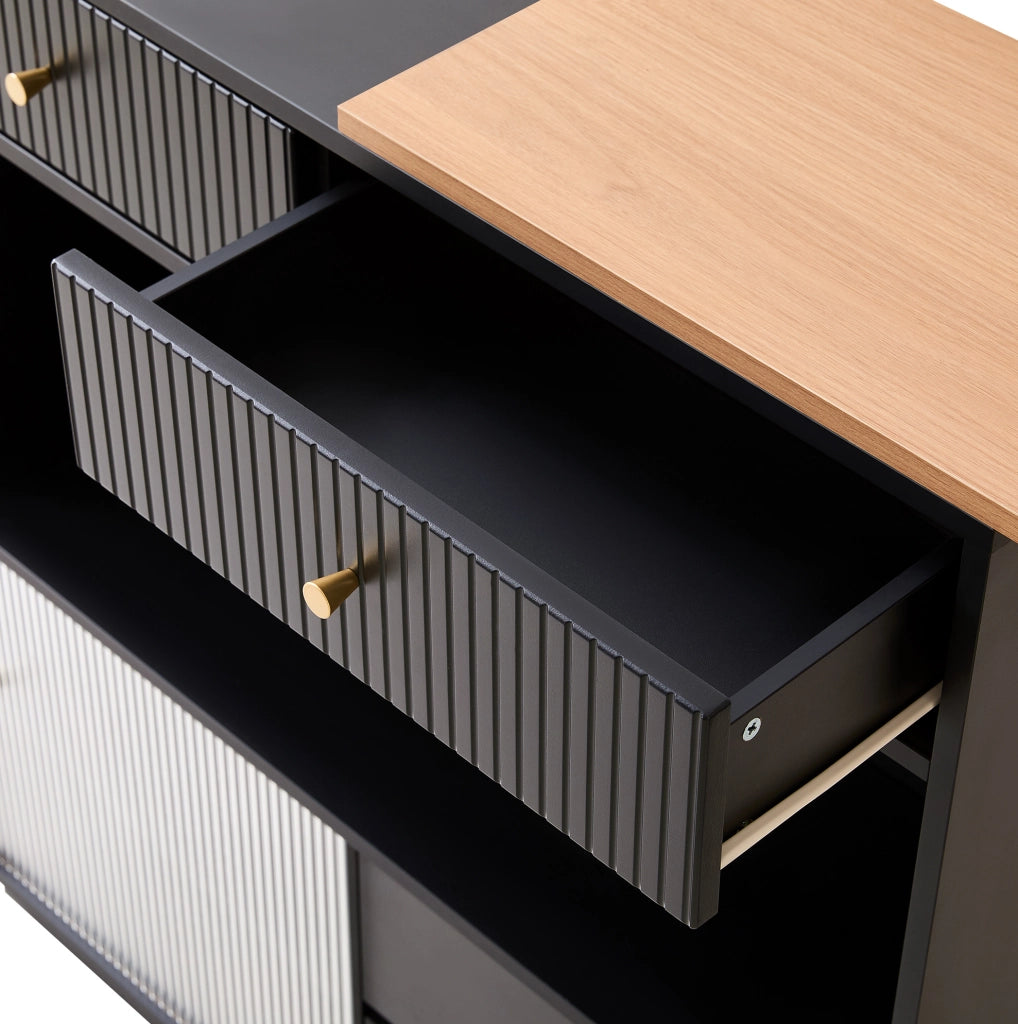 Isola cucina girevole 360° con bancone bar; contenitore e LED; estensione max 183 cm; nera HOMVRA
