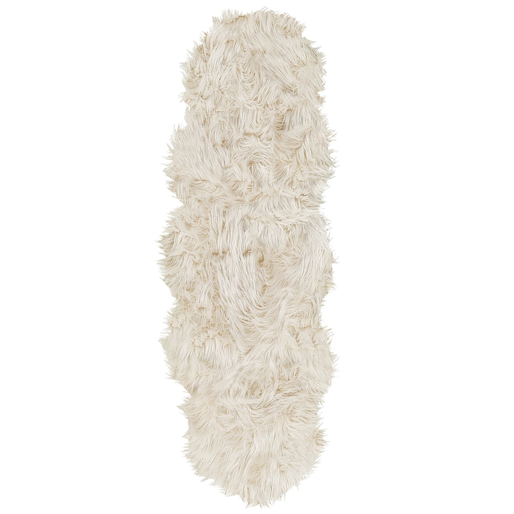 Tappeto finta pelle di montone beige acrilico 60 x 180 cm pelliccia glam soffice camera da letto soggiorno