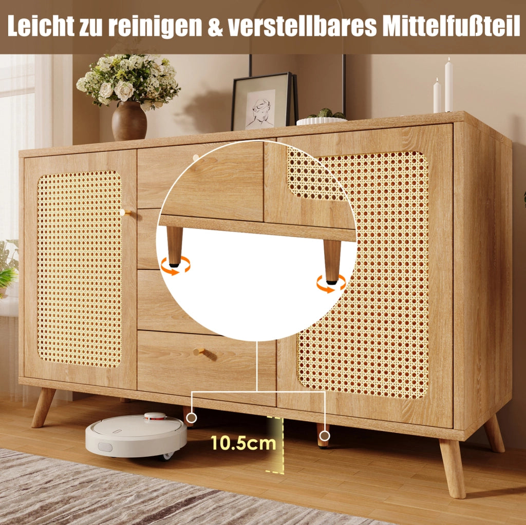 Credenza 140 cm effetto rovere chiaro con 4 cassetti e 2 ante