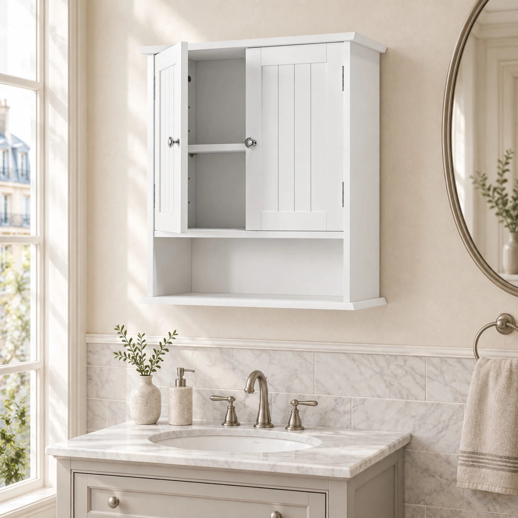 Mobile da bagno sospeso 54,6x19,8x59,9 cm con ripiani regolabili in MDF bianco