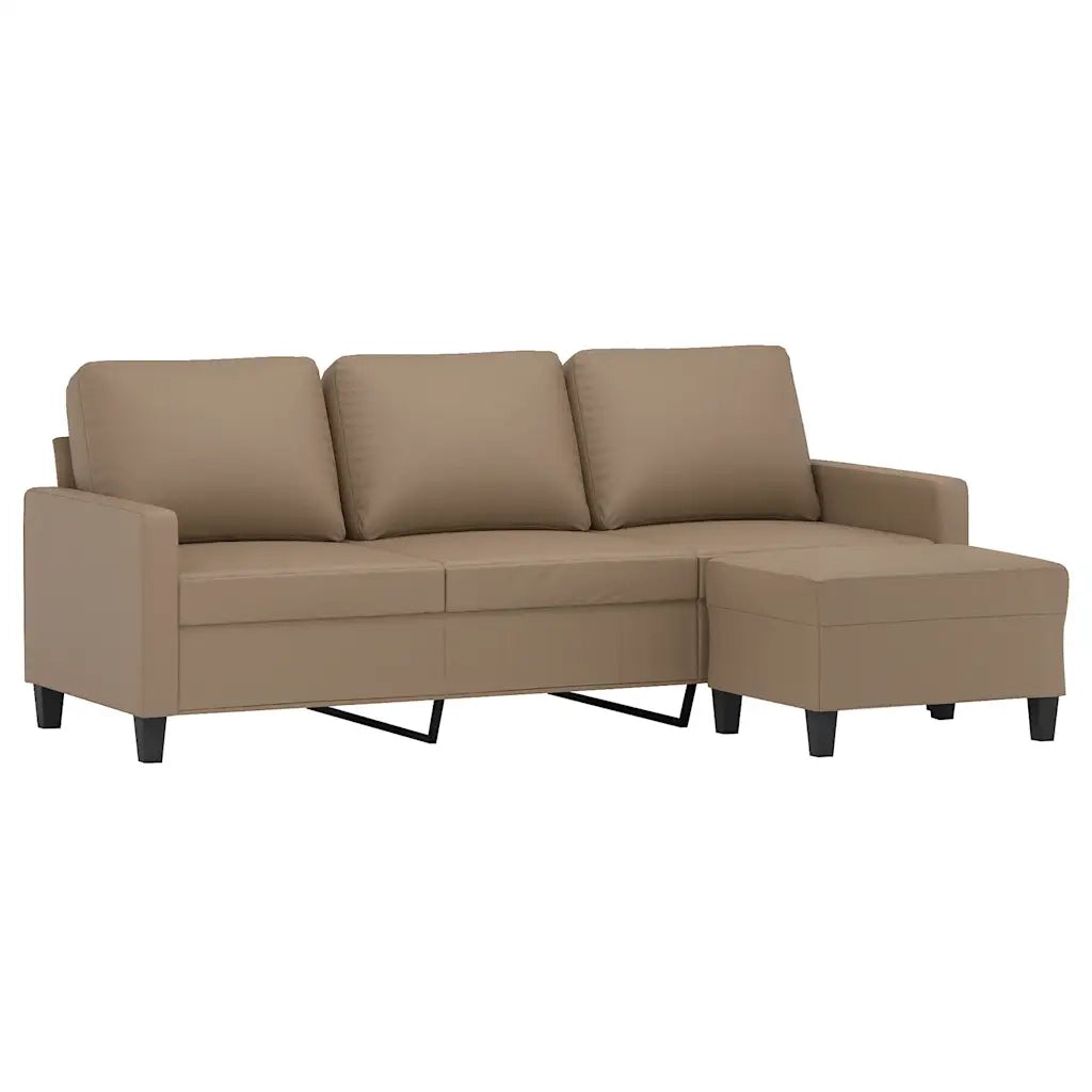 Divano a 3 Posti con Poggiapiedi-Sofa 3 Posti con Poggiapiedi Cappuccino 180cm in Similpelle 916560