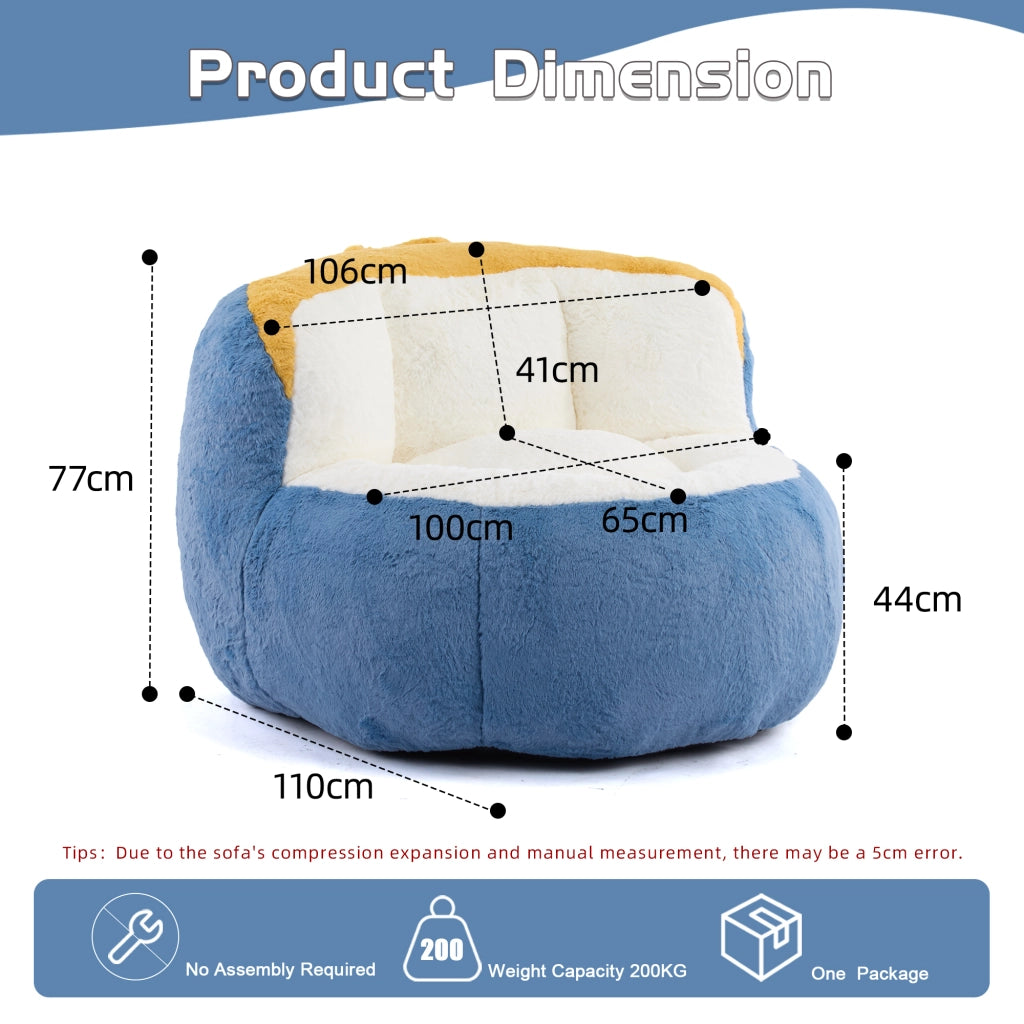 Poltrona pouf grande ergonomica con imbottitura in schiuma triturata e maniglia, in pelliccia sintetica multicolore