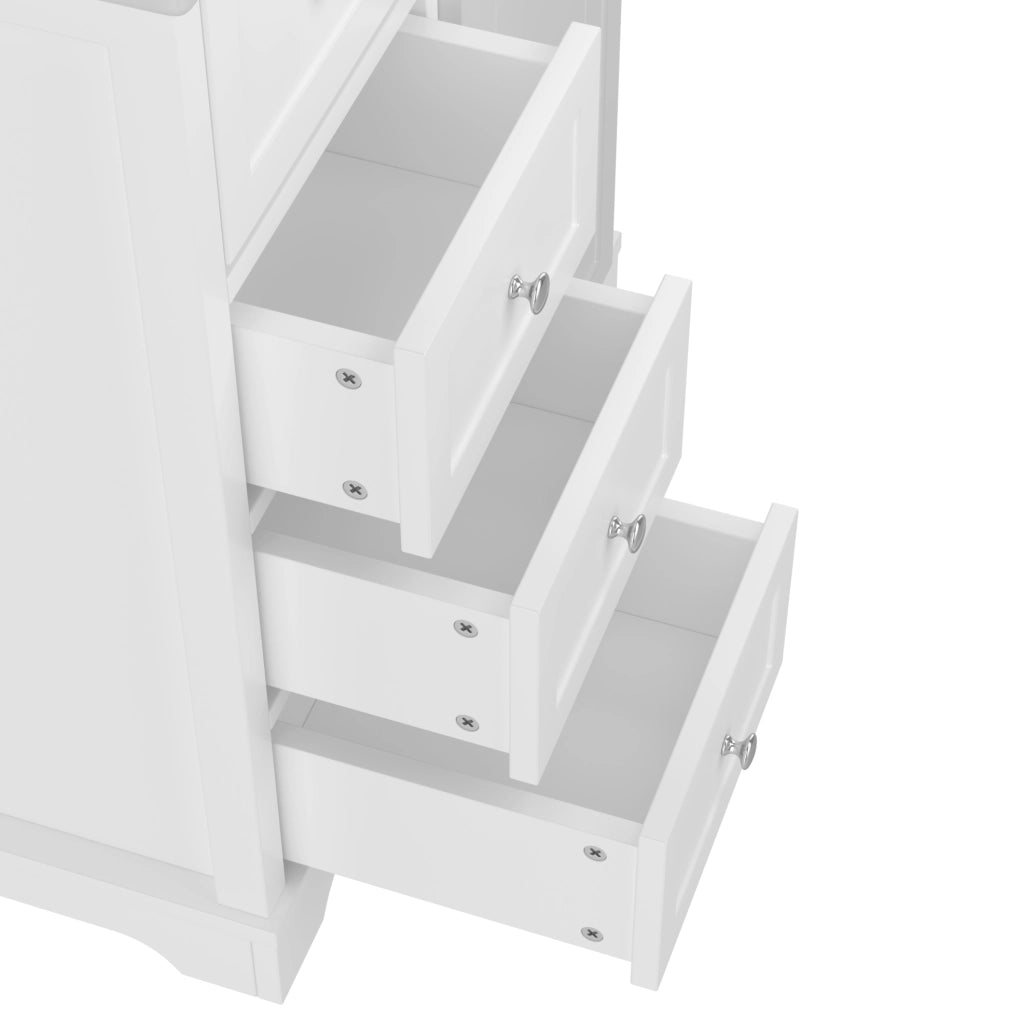 Mobile lavabo bagno 76 × 46 × 87 cm, MDF bianco, lavabo ceramico, 3 cassetti