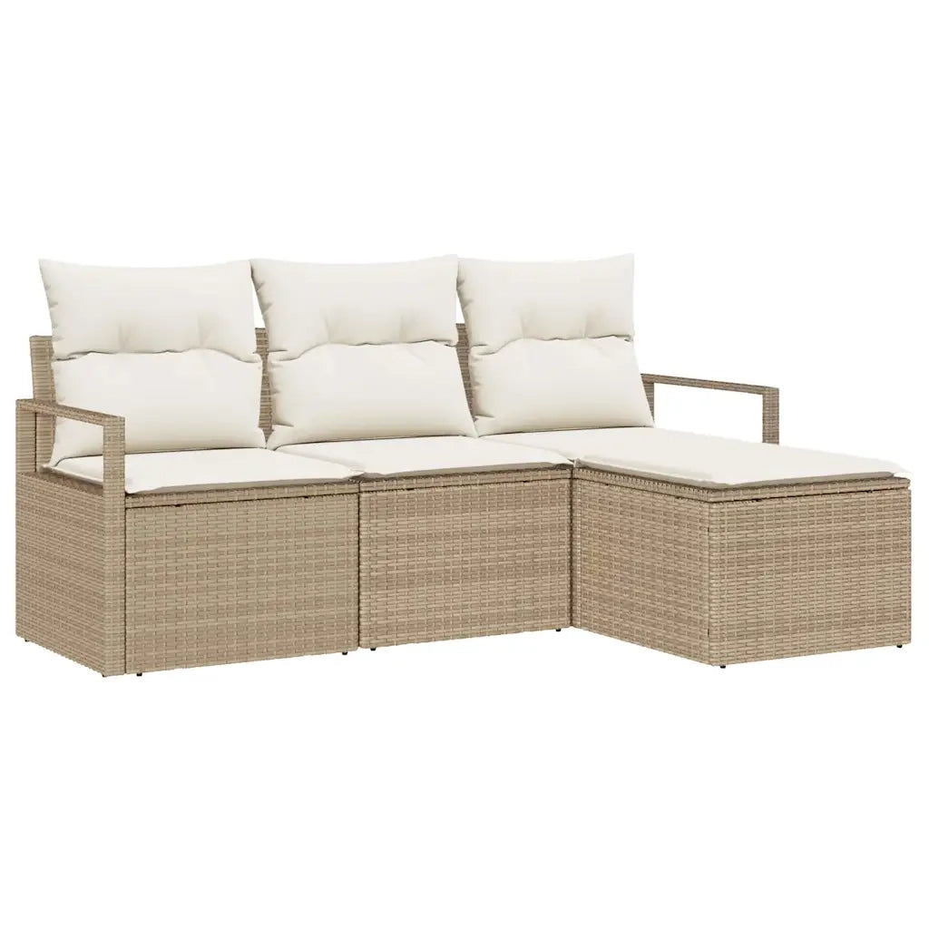 Set di divani con cuscino 4 pcs Beige e Crema polyrattan