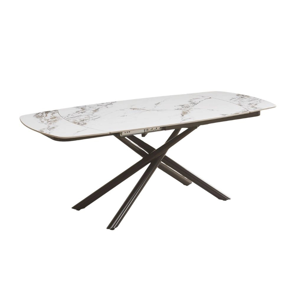 Tavolo girevole allungabile Astrid piano ceramica effetto marmo bianco 140x90x76H