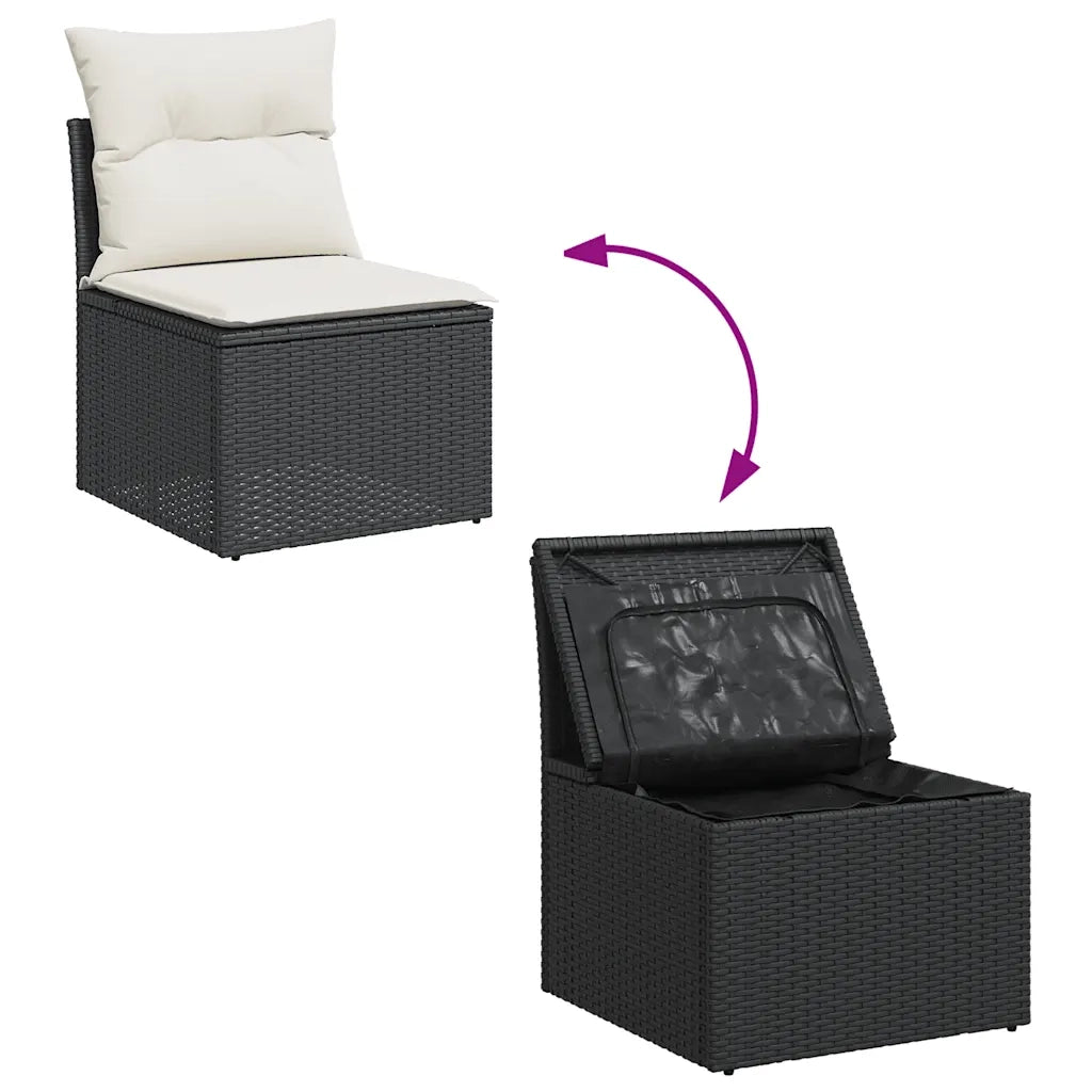 Set Divano da Giardino 6 pz con Cuscini Nero Polyrattan Acacia 3328022
