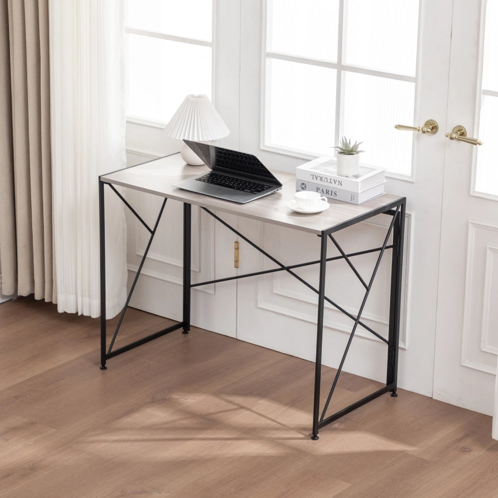 Scrivania dritta pieghevole in MDF e metallo naturale per home office e piccoli spazi 99 × 50 × 75 cm