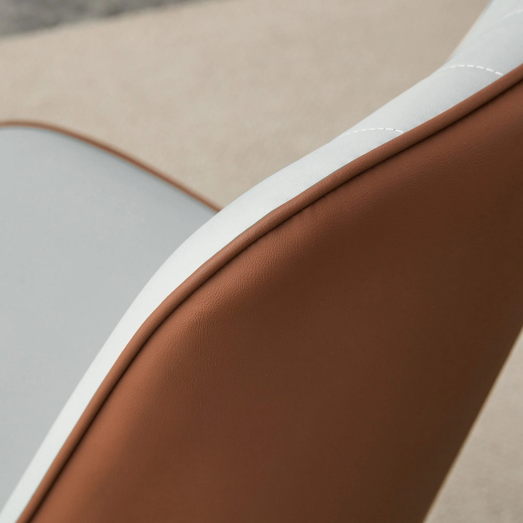 Sedia da pranzo - con schienale ergonomico e gambe in metallo - in PU - grigio chiaro e marrone