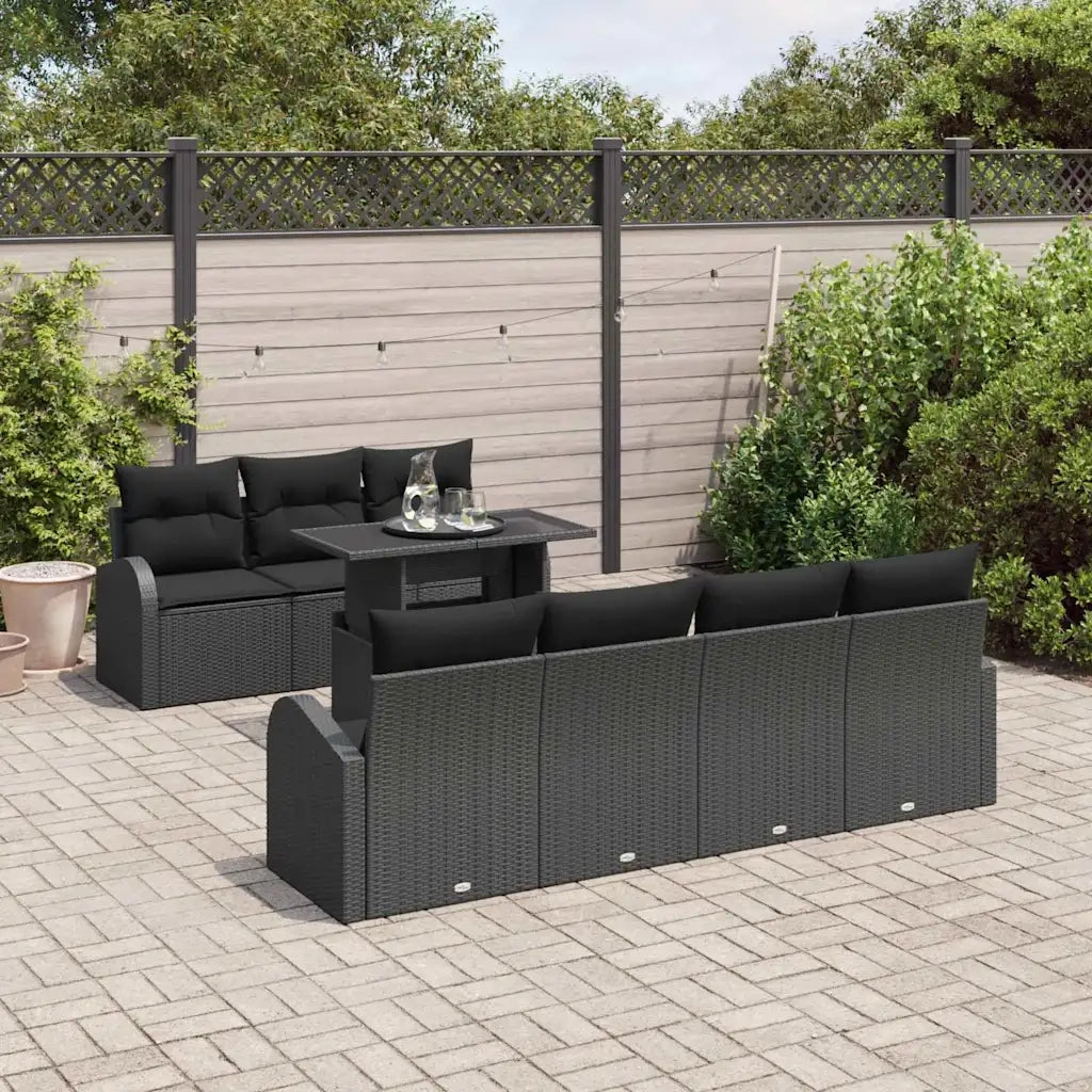 Set Divano da Giardino con cuscino 8 pcs Nero Poly Rattan 3348589