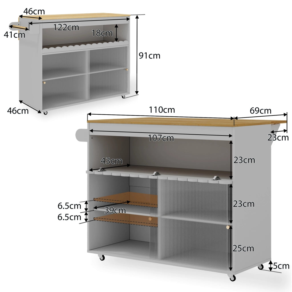 CARRELLO CUCINA Pieghevole 122x46(69)x91 cm Grigio MDF