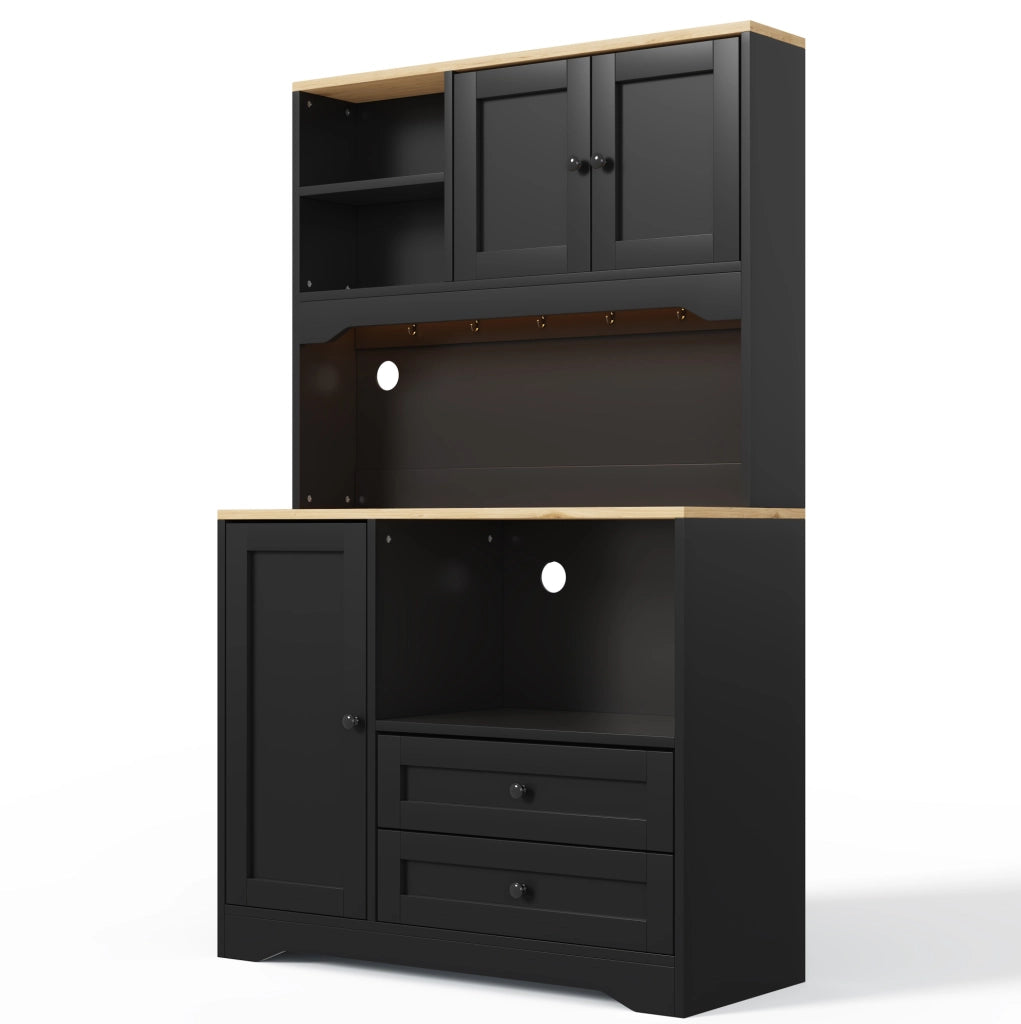 Mobile dispensa cucina 100x40x163 cm con vano microonde; LED e prese USB nero HOMVRA