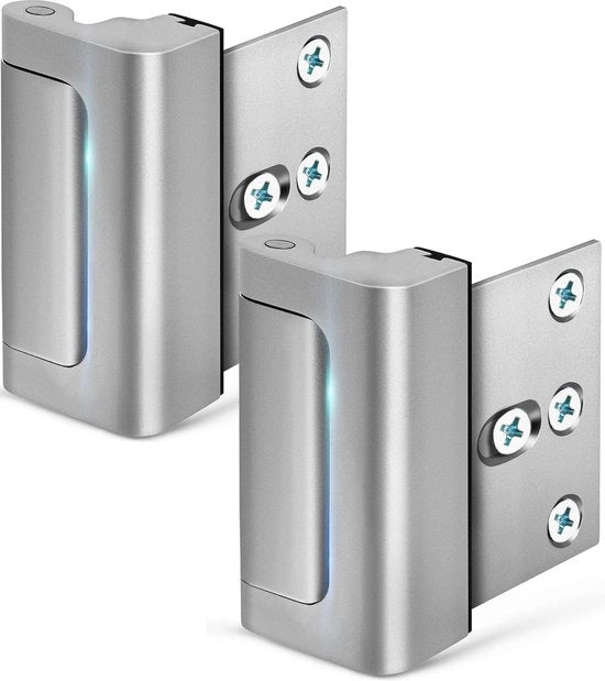 Kit di sicurezza per porte 2 pezzi – Sicuro per bambini – Blocco 3 pollici – Resiste a 800 lbs – Per porte che si aprono verso l'interno – Chiave a scatto abbattibile verso il basso – Sistema di sicurezza per la casa