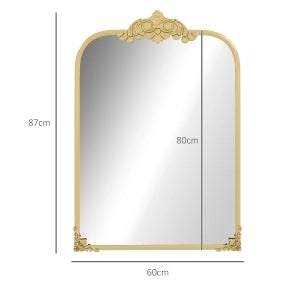 Specchio da Parete Barocco 60x87 cm con Cornice in Metallo Dorato per Bagno, Soggiorno e Camera da Letto