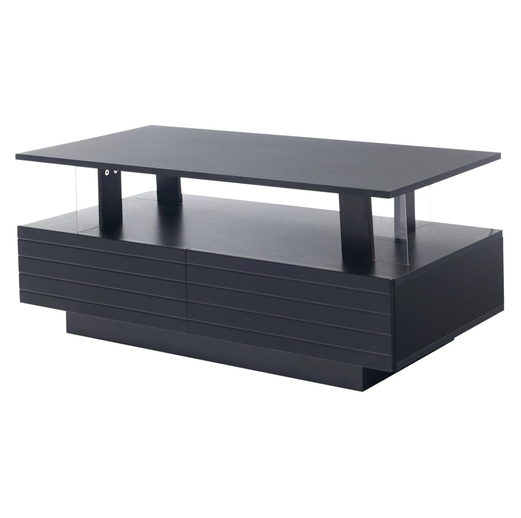 Tavolino LED nero in acrilico con doppio ripiano e controllo Bluetooth, 100x50x42 cm