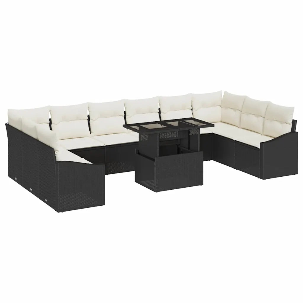 Set di divani con cuscino 11 pcs Nero e Crema polyrattan