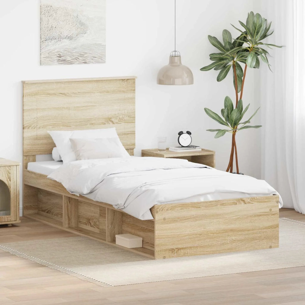 Letto singolo | Letto per adulti | Struttura del letto Rovere Sonoma 75 x 190 cm Pino massello