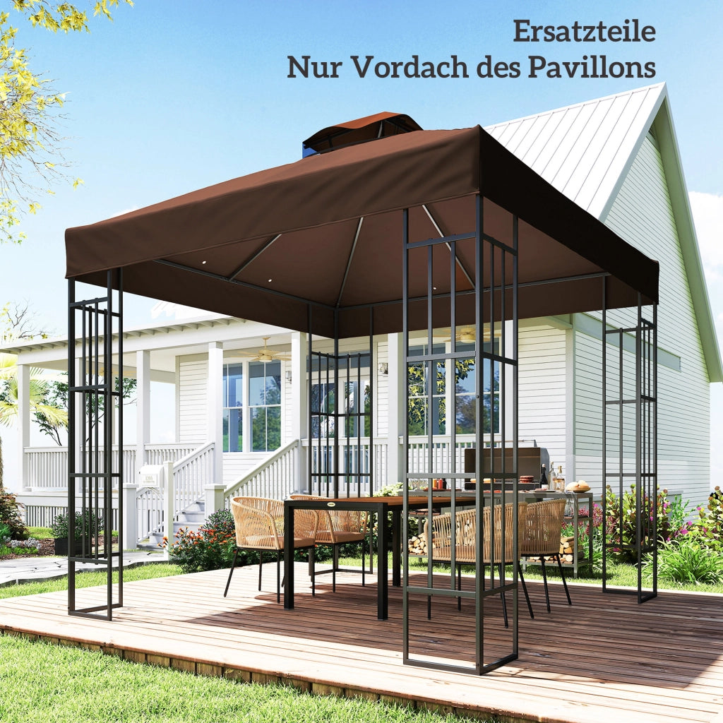 Tetto di Ricambio per Gazebo 3 x 3 m Telo Parasole in Poliestere a Doppio Livello con Fori di Drenaggio UPF 30+ Caffè per Giardino