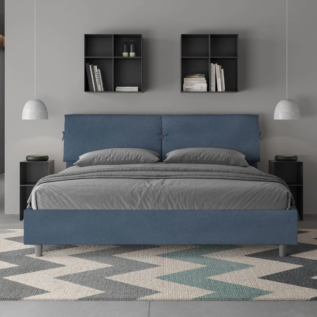 ityhome Letto matrimoniale king size con rete imbottito 200x210 microfibra blu Mados