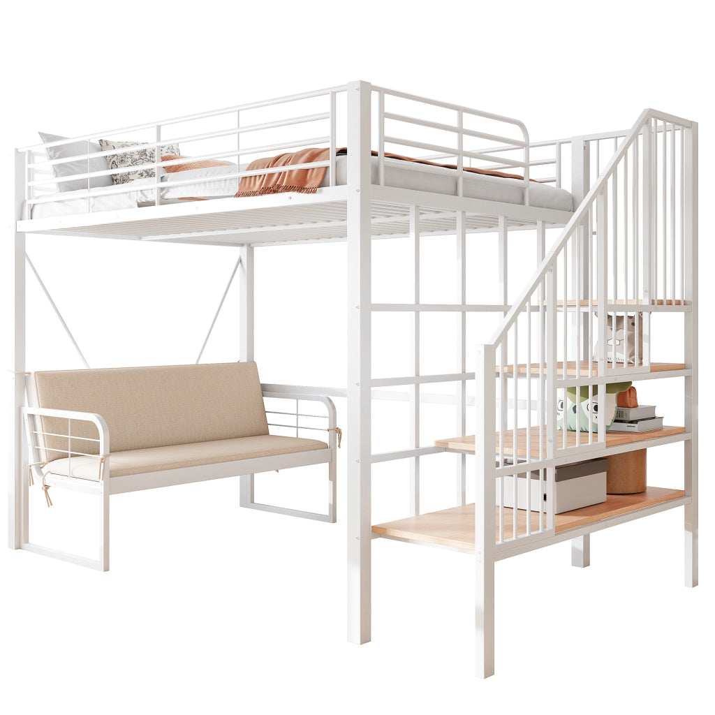 Letto a castello 140 × 200 cm 2 posti; scala contenitore e divano removibile; senza materasso; bianco