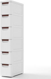 Cassettiere con 6 Cassetti, Comò con Ruote Incorporate per Spazi Stretti, Armadietto Salvaspazio Moderno in Plastica per Scrivania, Camera da Letto e Soggiorno (42 x 19 x 109 cm)