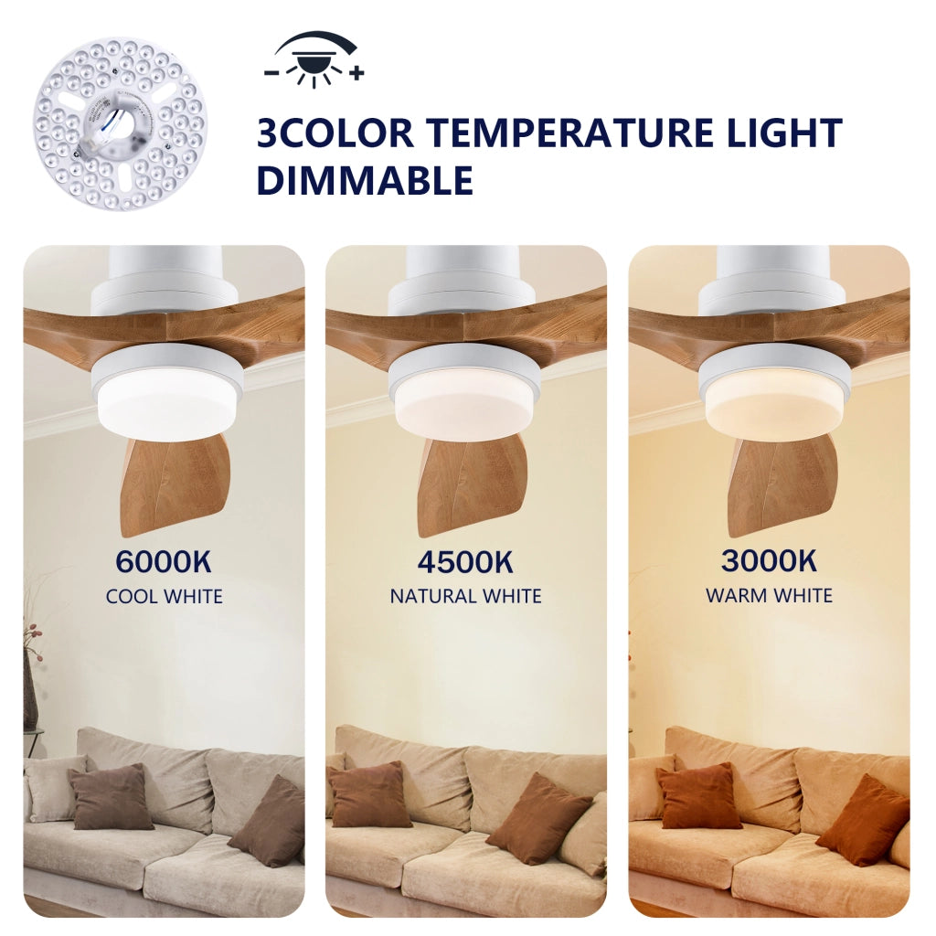 Ventilatore da soffitto 60 pollici ad elica, 3 pale legno massello, 3CCT, motore DC reversibile silenzioso, telecomando 6 velocit¨¤ con memoria