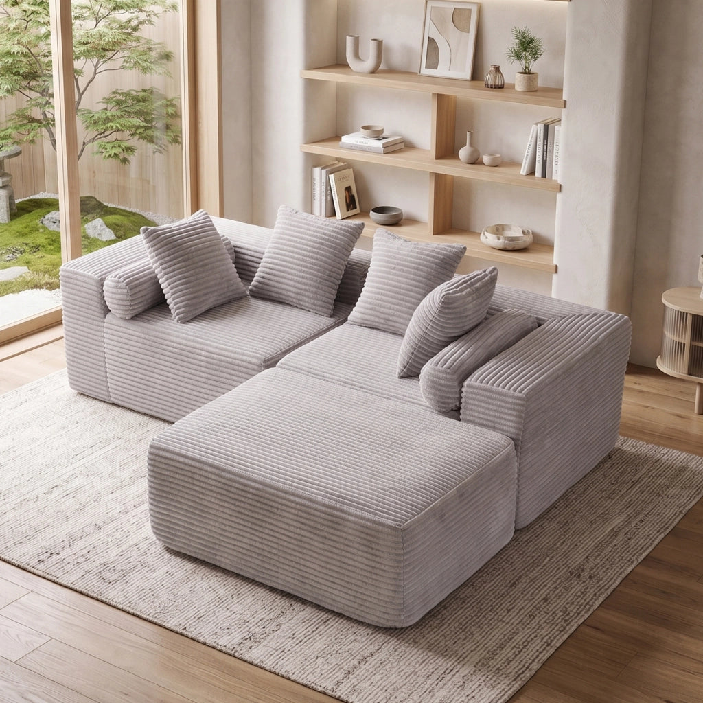 Divano modulare con chaise longue - componibile e senza braccioli - grigio in schiuma e molle