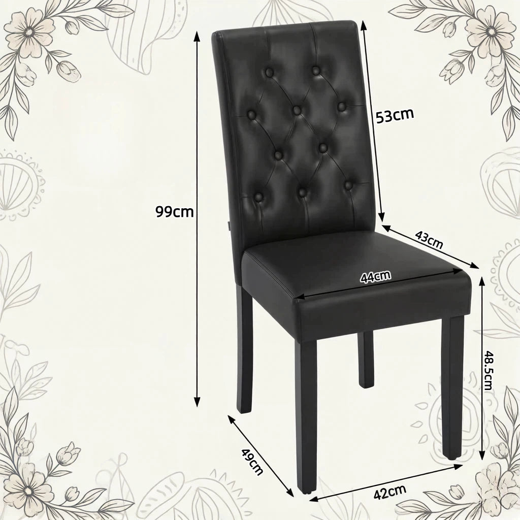 Sedie da sala da pranzo set 2 con schienale alto ergonomico e piedini regolabili, in similpelle e legno nero