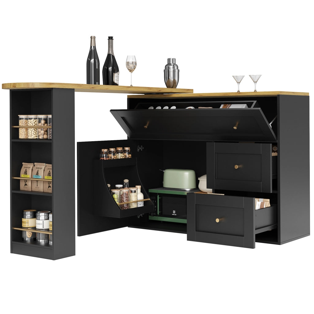 Tavolo bar estensibile con contenitore e piano girevole 360° nero