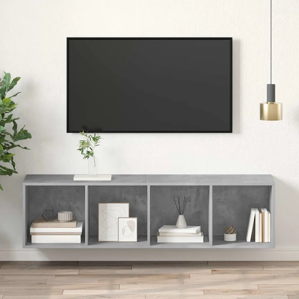 Mobile TV Parete Grigio Cemento 37x37x142,5cm Legno Multistrato