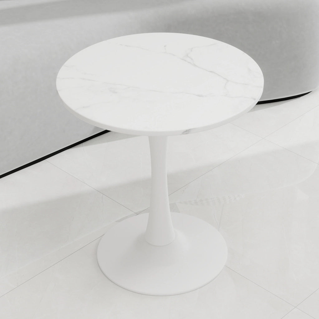 Tavolo rotondo bianco 70 cm in marmo artificiale per 2 persone