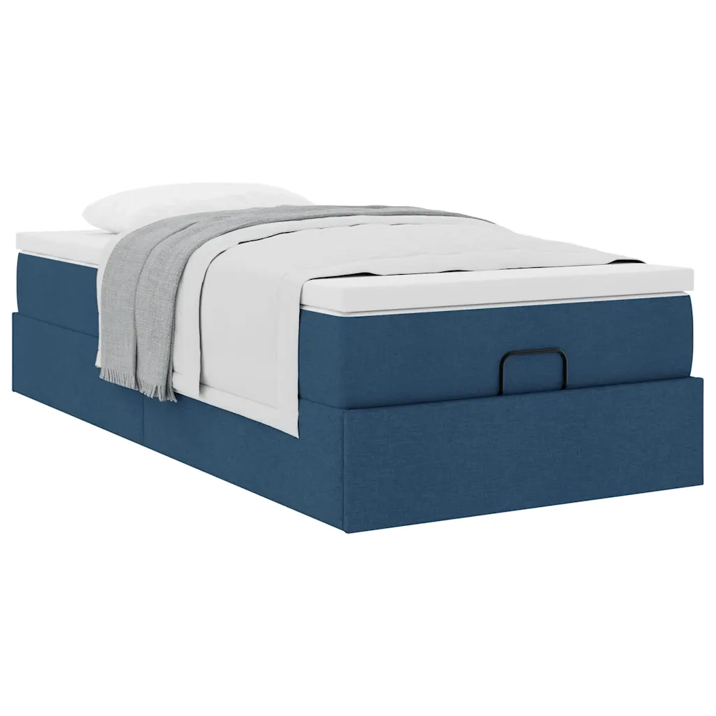 Struttura Letto Pouf con Materasso-Giroletto Blu 80x200 cm in Tessuto