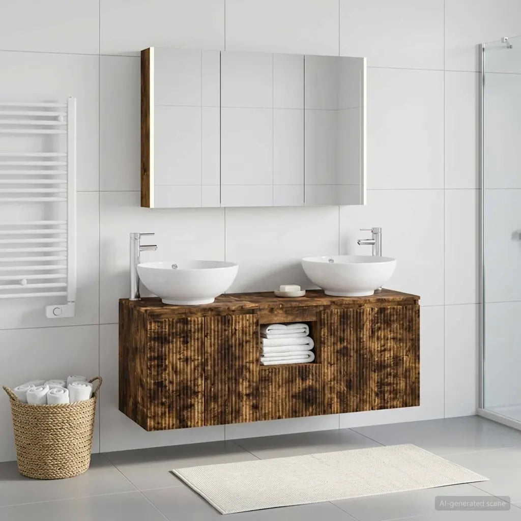 Set di Armadi da Bagno 4 pz Rovere Fumo Legno ingegnerizzato 3406507