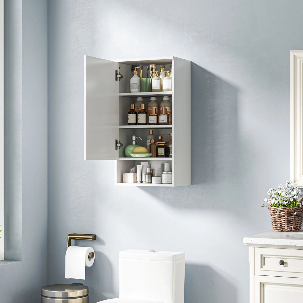 Mobile bagno sospeso ULEVR con vano chiuso, ripiano aperto e 2 ripiani regolabili, bianco