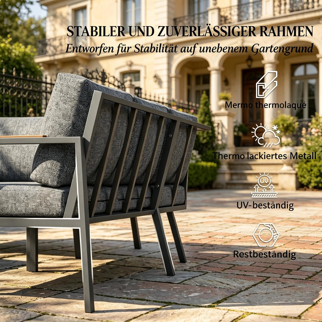 Set divani da giardino ¨C Minimal ¨C polyrattan grigio 3 posti con cuscini
