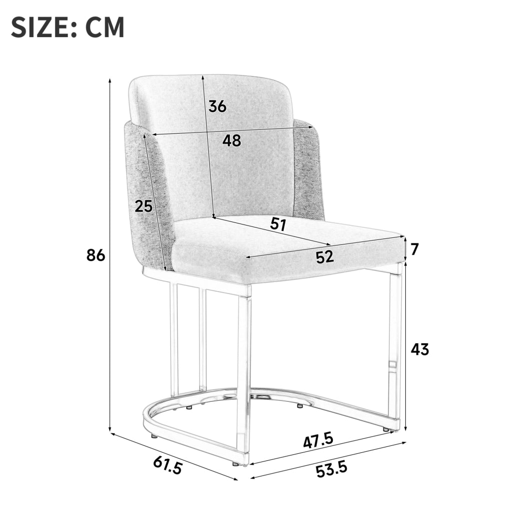 Set di 2 sedie da pranzo 61.49x59x54 cm con doppio schienale; gambe in metallo; chenille grigio argento