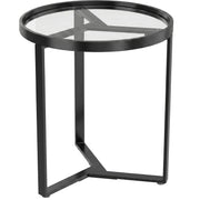 Tavolino rotondo con piano in vetro temperato e struttura metallica geometrica nera Ø 45 cm