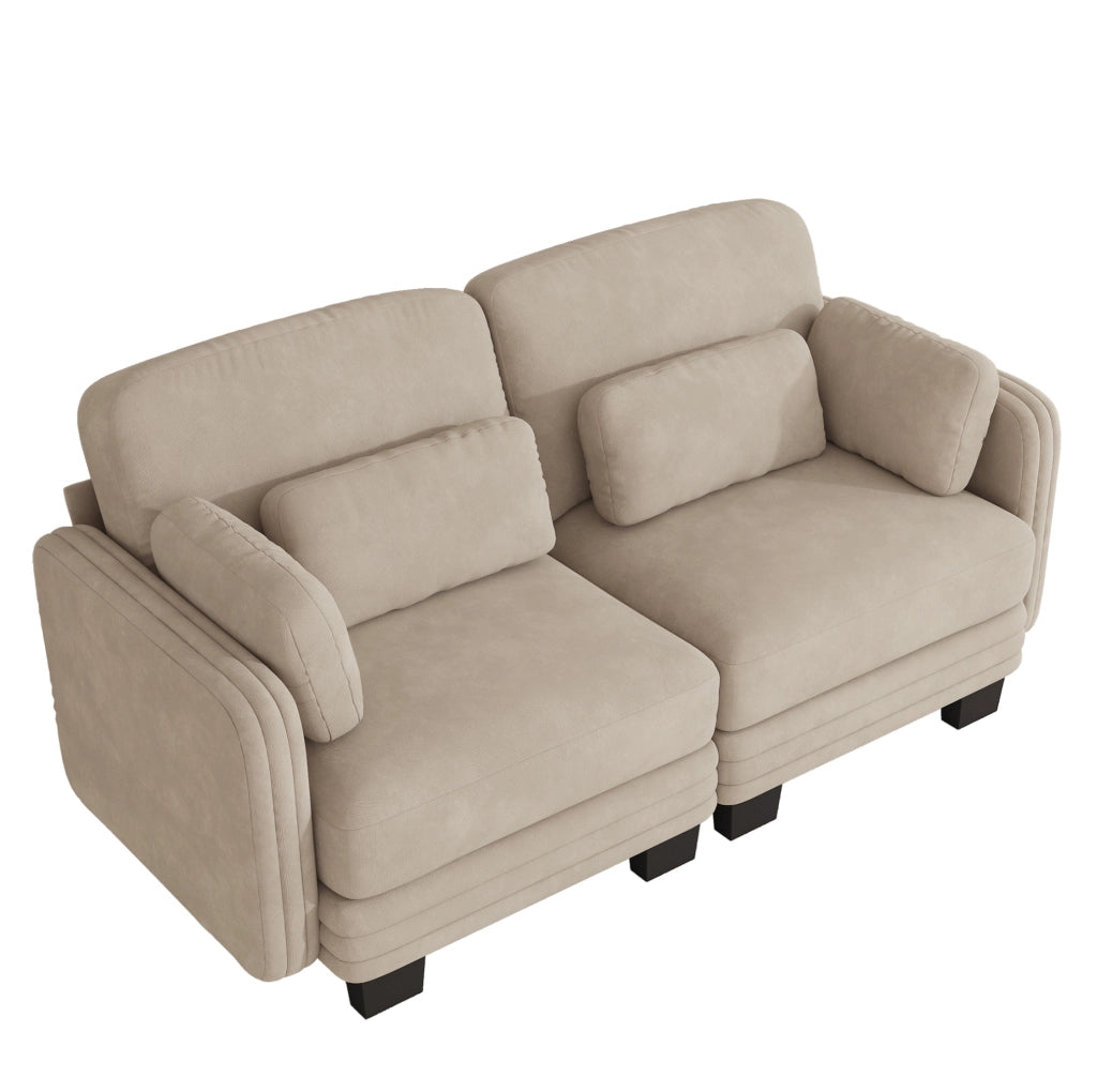 Divano modulare in tessuto chenille 176x88x88 cm con cuscini mobili, caff¨¨ chiaro