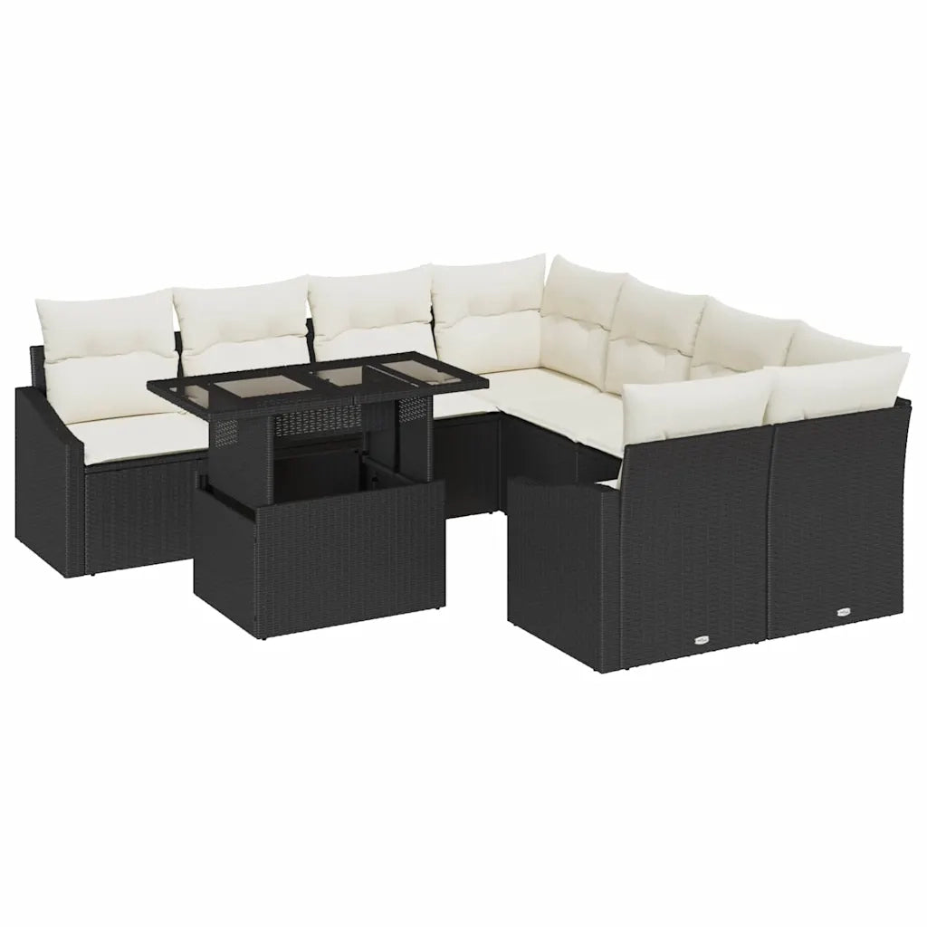 Set Divano da Giardino con cuscino 9 pcs Nero polyrattan 3357710