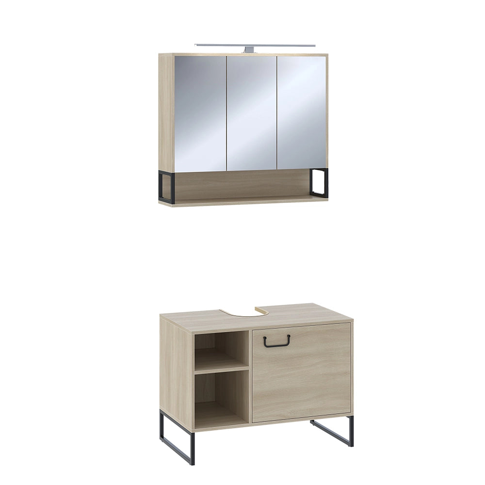 Vicco Set di mobili da bagno Quercia/nero 2 parti