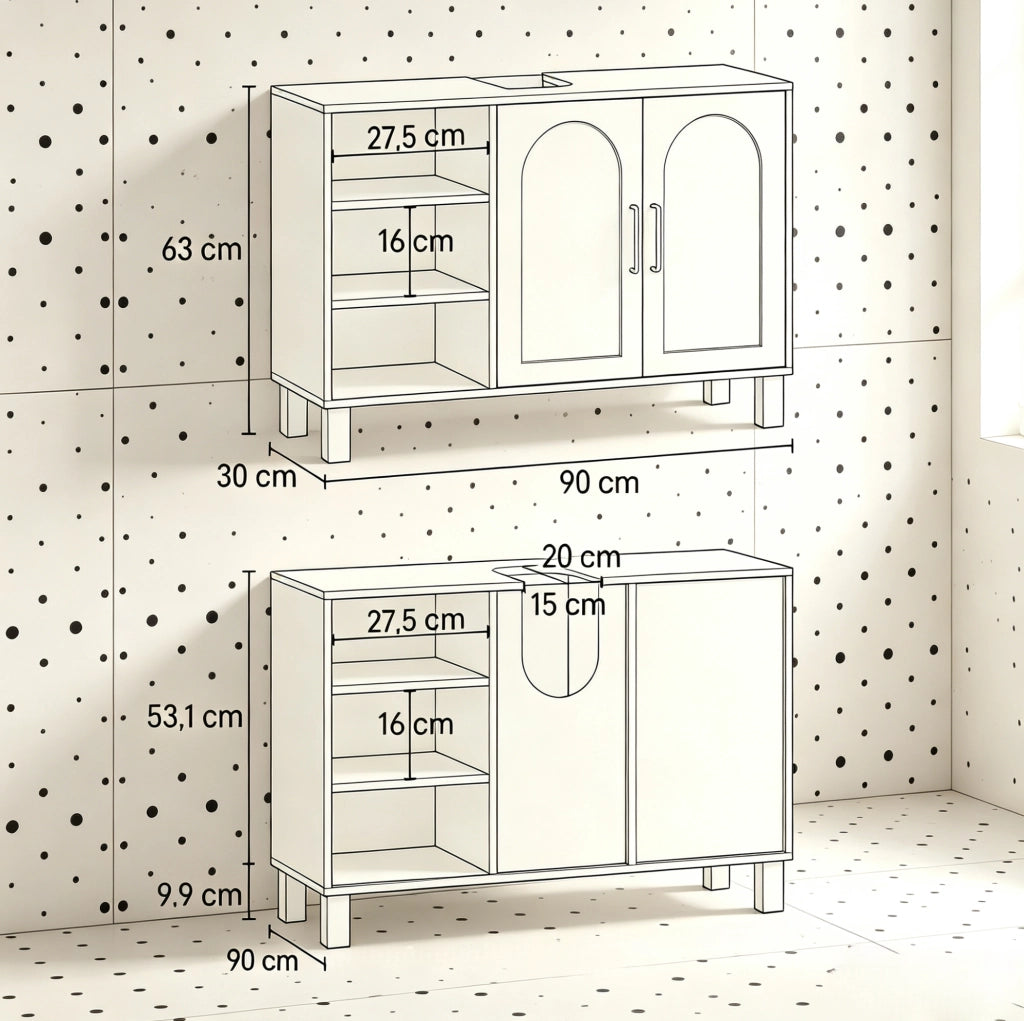 Mobile sottolavabo crema 90x30x63 cm con ripiani