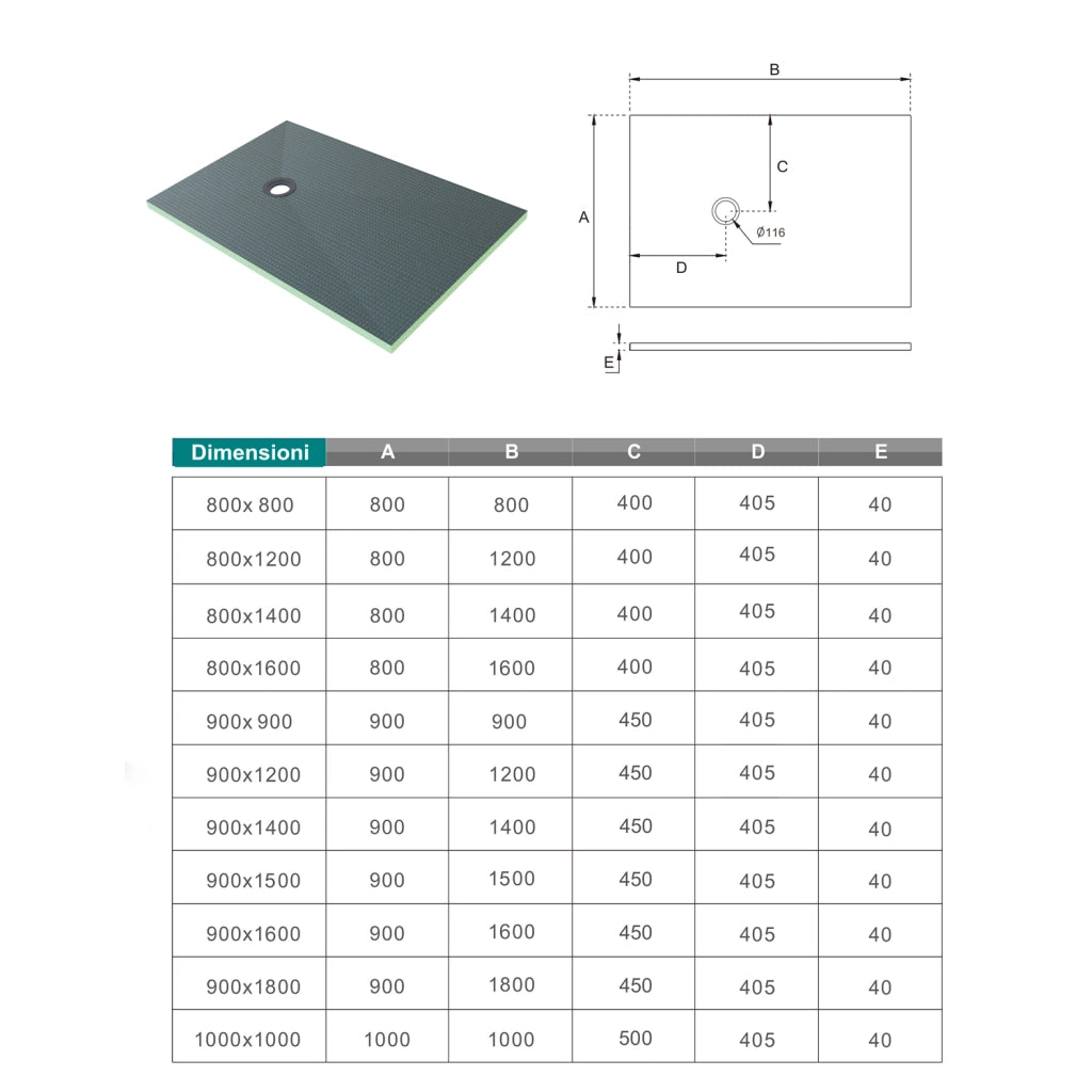 Piatto Doccia Pronto da Piastrellare in Estruso Rigida Polistirene Tagliabile Isolamento per Bagno Dimensione 90x120X4 cm