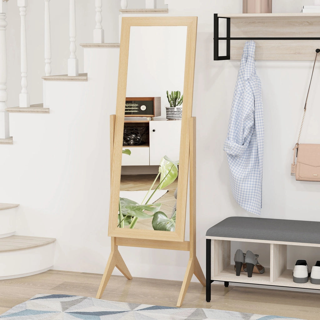 Per camera e camerino, grande specchio da terra in rovere 47 x 46 x 148 cm con inclinazione regolabile