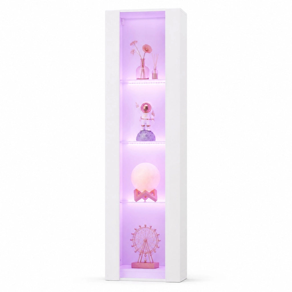 Vetrina 40x29x170 cm a 4 ripiani con LED multicolore controllato via app; bianca