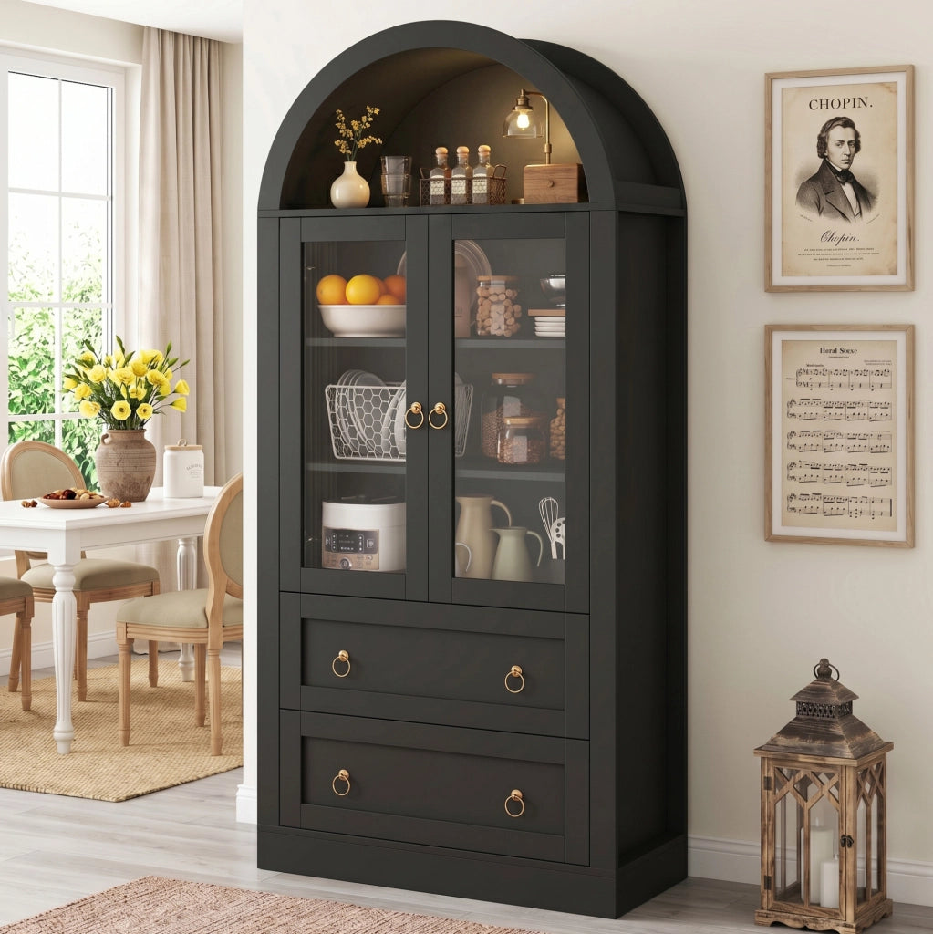 Armadio contenitore ULEVR 80x36x170 cm con ante in vetro, 2 ripiani regolabili e cassetti, nero