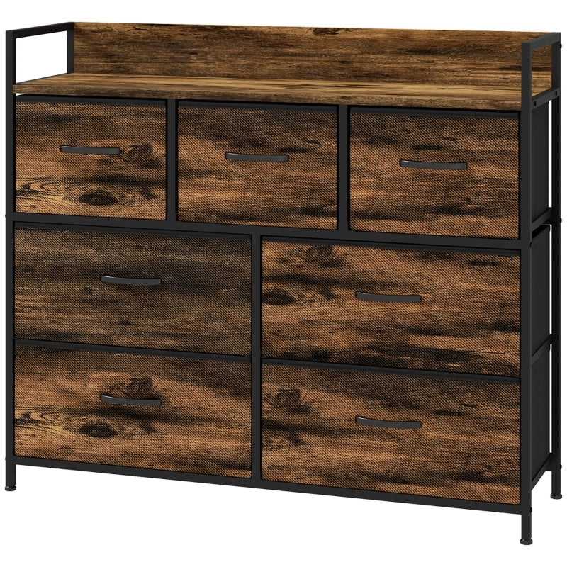 Cassettiera con 7 cassetti in tessuto, antiribaltamento, armadietti contenitore, credenza in MDF, marrone