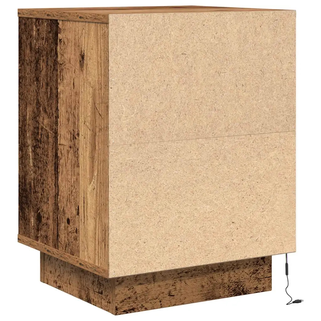 Comodino | Armadio da Notte | Mobiletto da notte con Luci LED Legno Antico 38x34x50 cm