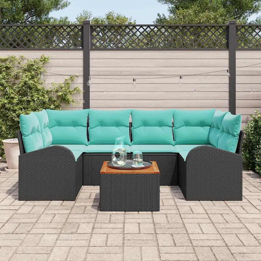 Set Divano da Giardino 7 pcs Nero e Turchese polyrattan 3356205