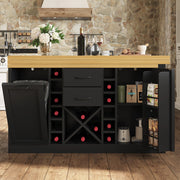 Isola cucina girevole 360° con spazio contenitivo, porta bottiglie estraibile e supporto per bidone 120–223 cm, bianco o nero