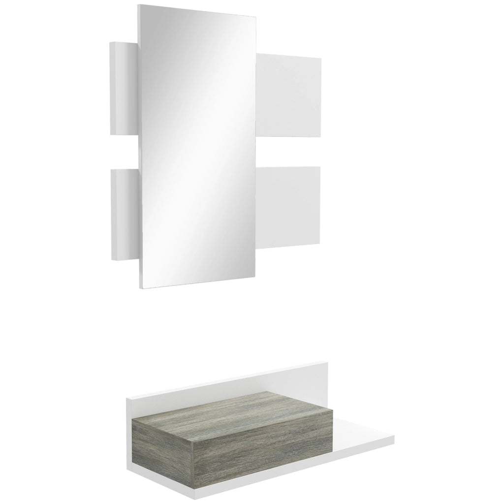 Mobile Ingresso con Specchio e Cassetto ¨C zephmum ¨C Grigio e Bianco 75x3.5x75 cm